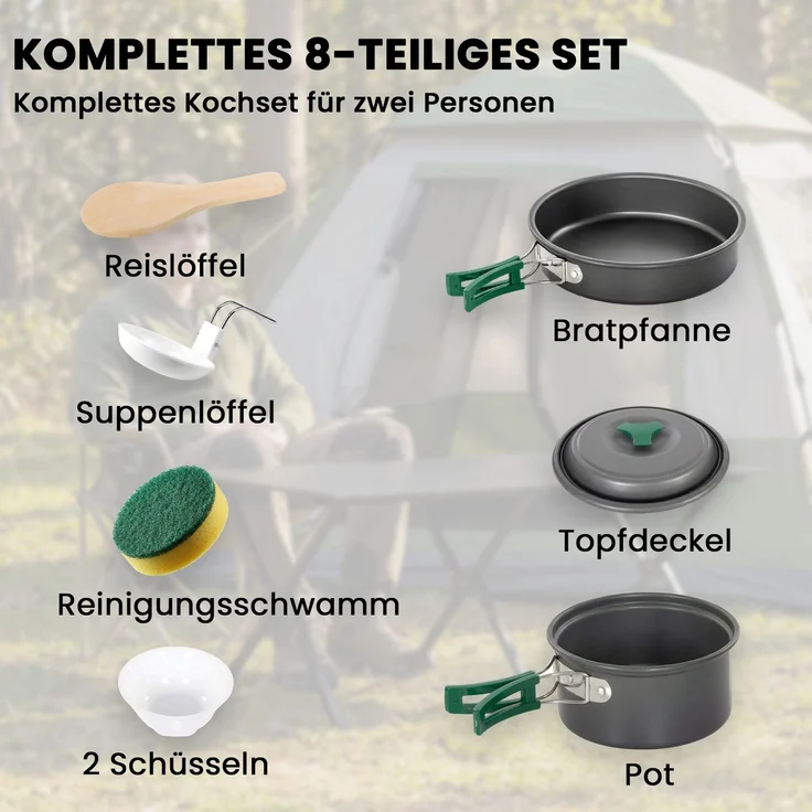 MELAYR, Camping Kochgeschirr Set Anti-Verbrühungsgriffen 8-teilig Grau, 17 x 17 x 10 cm – Bild 6
