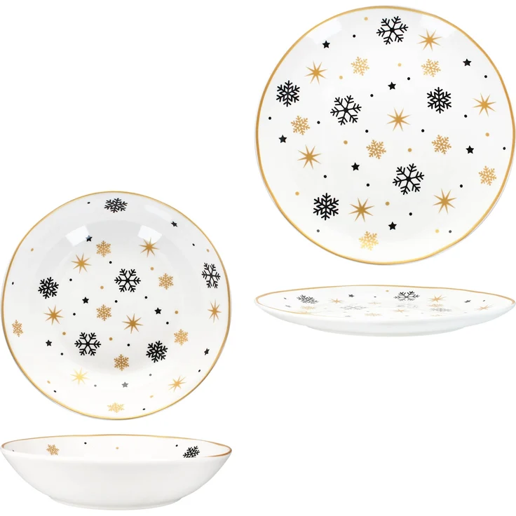 12tlg Tafelservice Stars schwarz gold 6 Personen Essteller Suppenteller Weihnachten – Bild 5