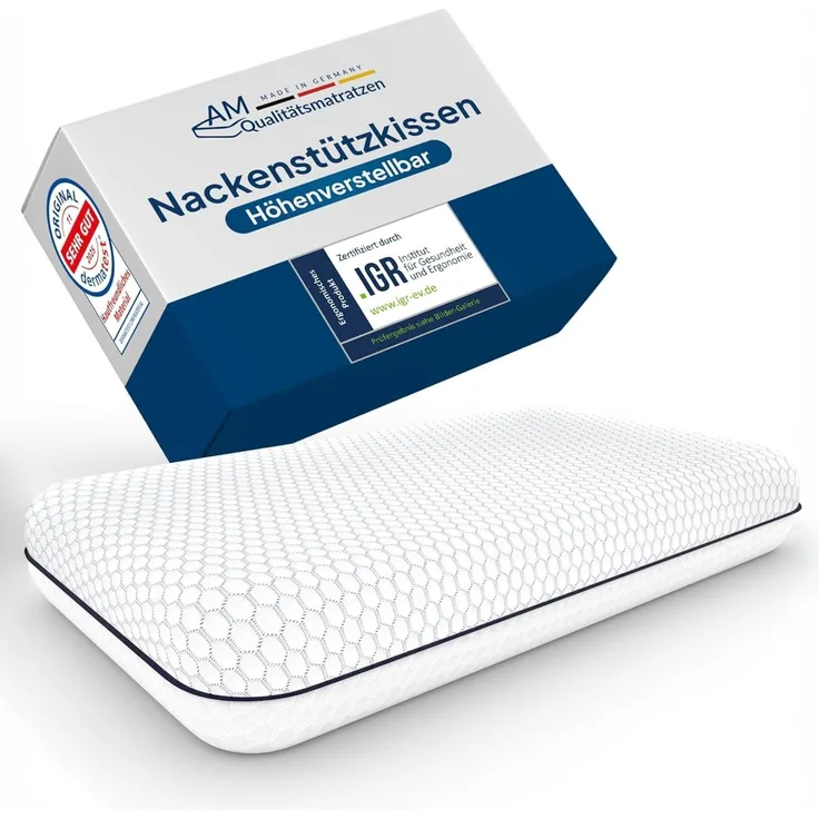 AM Qualitätsmatratzen Nackenstützkissen Premium Nackenstützkissen, verstellbares Kissen mit kühlendem Effekt, Seitenschläfer, Rückenschläfer, 60x35x10 cm