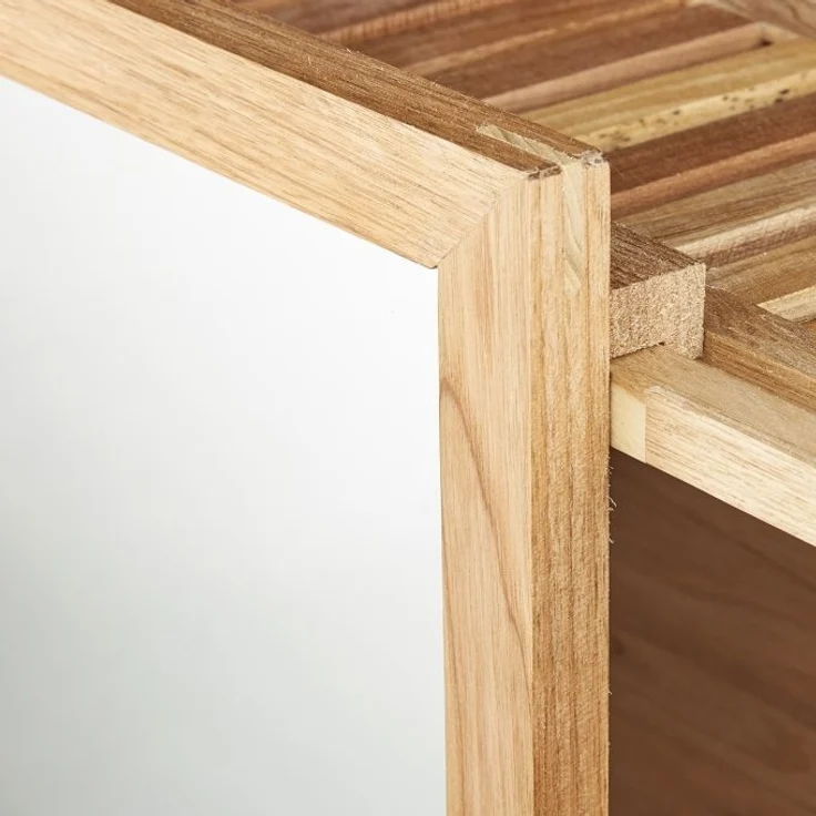 Relaxdays Wandregal mit verschiebbarem Spiegel, geöltes Holz Walnuss, 80 cm – Bild 7