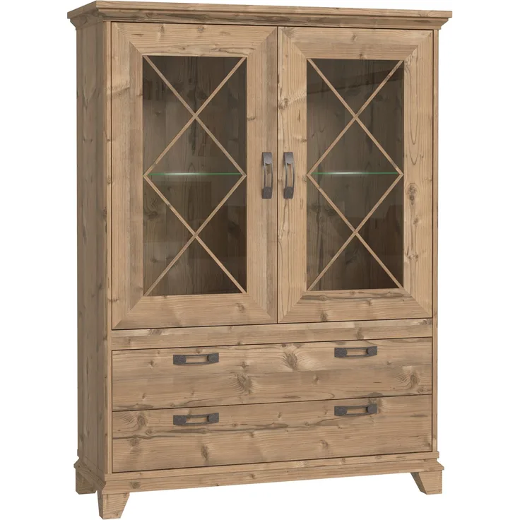 FORTE Nepal Highboardvitrine mit LED Beleuchtung, Holzwerkstoff, Braun, 120,3 x 161,2 x 45 cm