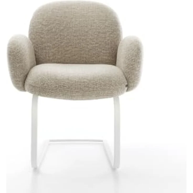 Freischwinger Nube-Flex mit Armlehnen Webstoff Soft Beige Freischwinger flach Weiß Taschenfederkern – Bild 3