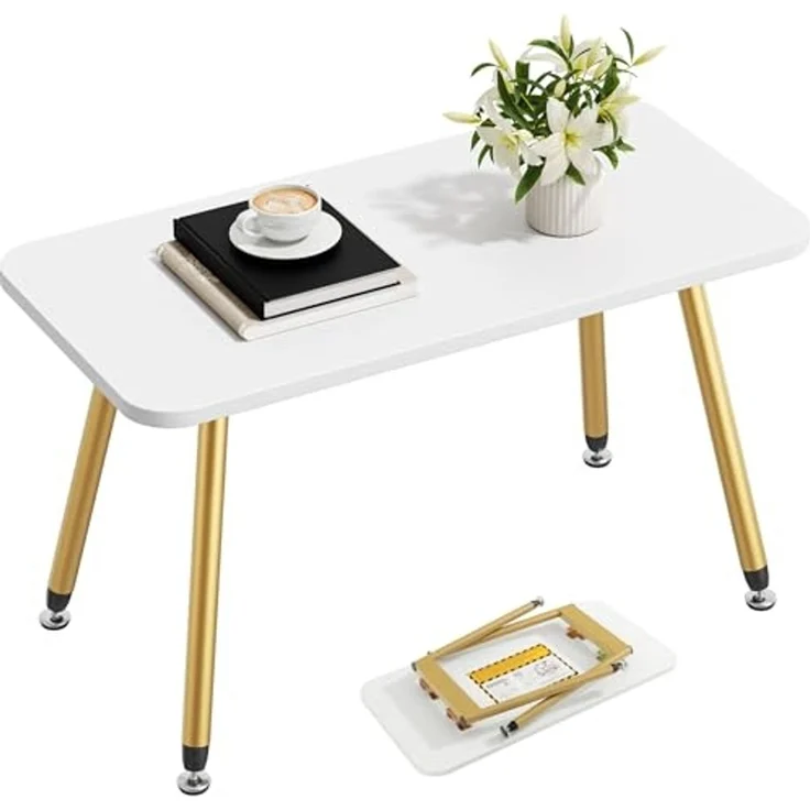 YITAHOME Couchtisch Klappbar, 80 x 40 x 45 cm Tragbarer Couchtische Keine Installation Erforderlich, Beistelltisch für Wohnzimmer Schlafzimmer Büro, Wohnzimmertisch, Weiß – Bild 1