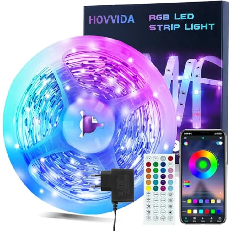 HOVVIDA LED Strip 10M, RGB LED Streifen mit 300 LEDs, APP & Fernbedienung, Musik- & Timing-Modus für Zimmer, Wohnzimmer, Küche, Schlafzimmer, Bar, Party – Bild 1