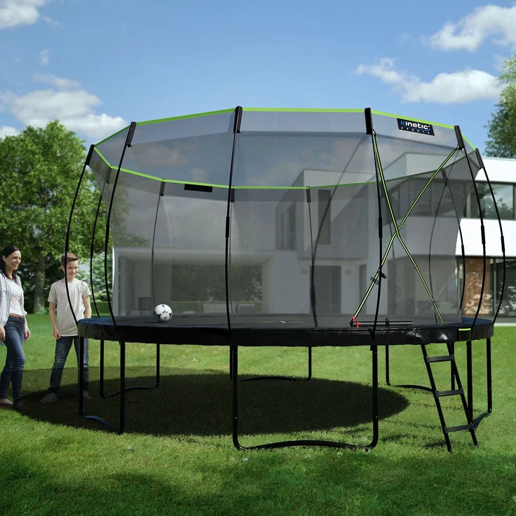 KINETIC SPORTS Premium Outdoor Trampolin 'Ultimate Pro' für Kinder und Erwachsene, AirMAXX Sprungtuch, mit Leiter, Fieberglas, bis zu 160 kg, Kürbis-Design, Ø 427 cm – Bild 2