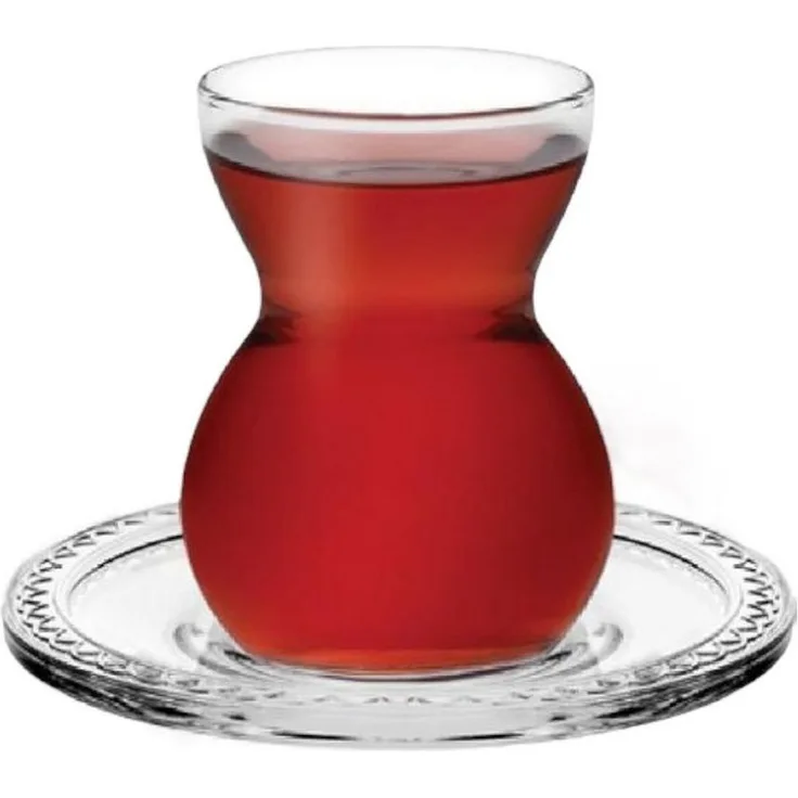 Pasabahce Bekata 12-Teilig Türkische Teegläser-Set mit Untertassen 12 ml Cay Bardagi Teeglas transparent
