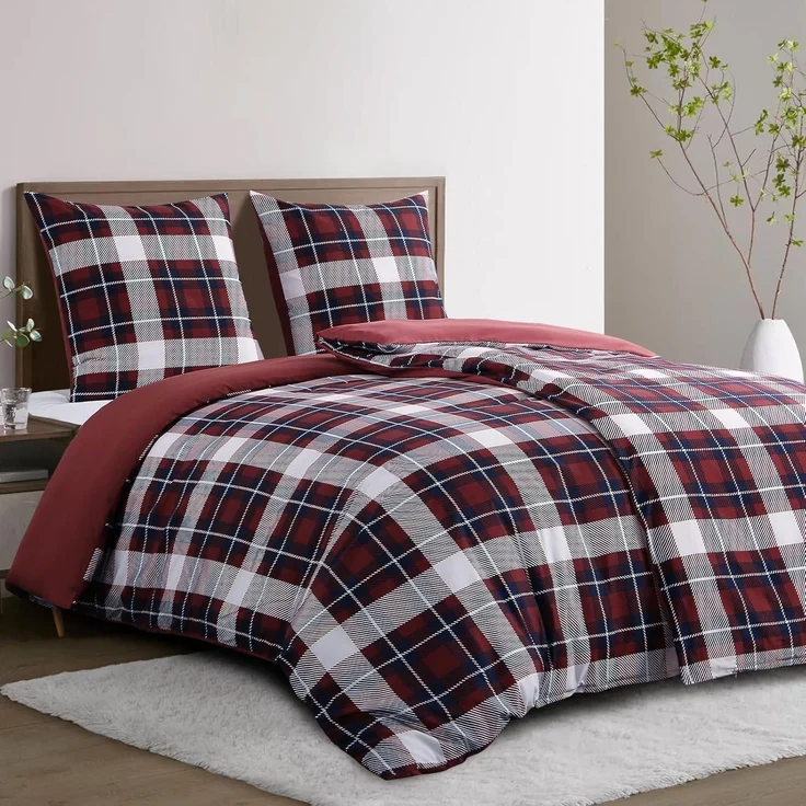 Bettwäsche Bettbezüge 2er Set Rot Mikrofaser 135x200 4teilig Tartan – Bild 2