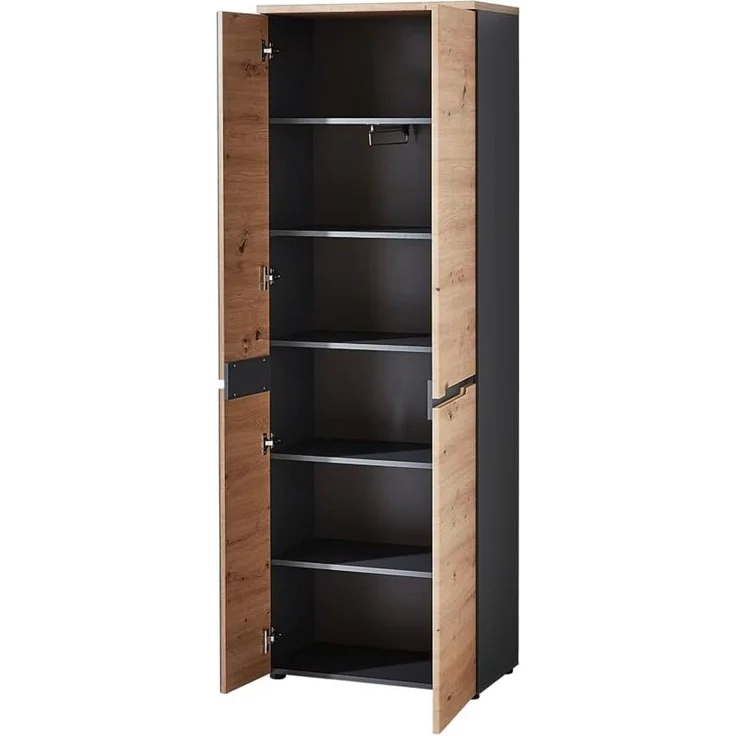 moebel-dich-auf Garderoben-Set MELBOURNE, (Komplettgarderobe, Garderobenschrank + Paneel + Bank + Spiegel + Schuhkommode), in Artisan Eiche MDF, Absetzung graphit – Bild 4