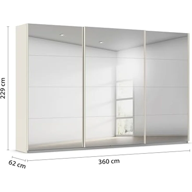 Rauch Möbel Kulmbach, Kleiderschrank mit Schwebetüren für Schlafzimmer, Kinderzimmer, Jugendzimmer, Garderobe, Flur, 3-türig, mit Spiegel, Zubehör Classic, Farbe Beige, Breite 360 cm – Bild 3