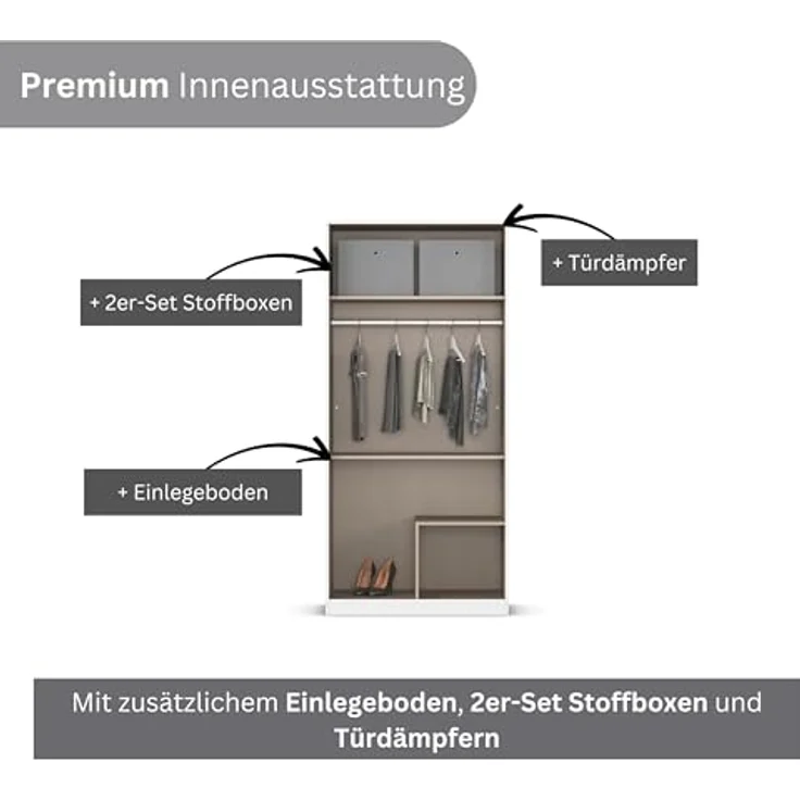 Rauch Möbel Lagoa, Kleiderschrank, Garderobe für Schlafzimmer, Kinderzimmer, Jugendzimmer 2-türig mit Spiegel, 2 Schubladen, mit Zubehör Premium, Farbe Eiche Artisan, Holz, Breite 91 – Bild 7