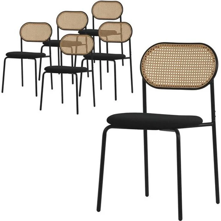 ML-DESIGN Stuhl Esszimmerstühle Rattanstuhl Polsterstühle Akzentstühle für Esszimmer (6 St), Schwarz Esstischstühle mit Rückenlehne aus Rattan 6er Set Küchenstuhl – Bild 4