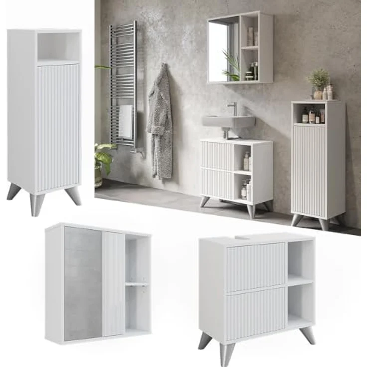 Vichy Badmöbel-Set Leano, 3-teilig, weiss, mit Waschbeckenunterschrank und Spiegelschrank, modern und funktional – Bild 3
