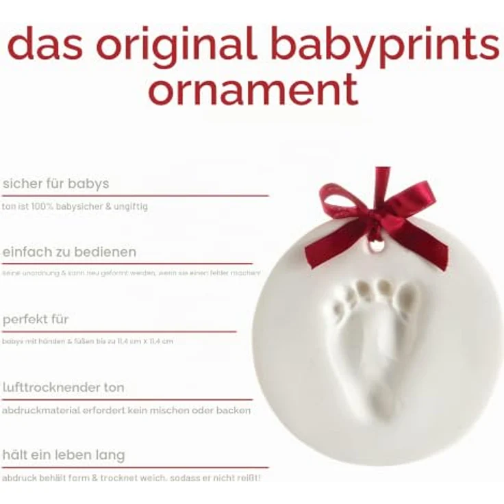 Pearhead Babyprints Handabdruck oder Fußabdruck Andenken Ornament, Weiß, Rond – Bild 4