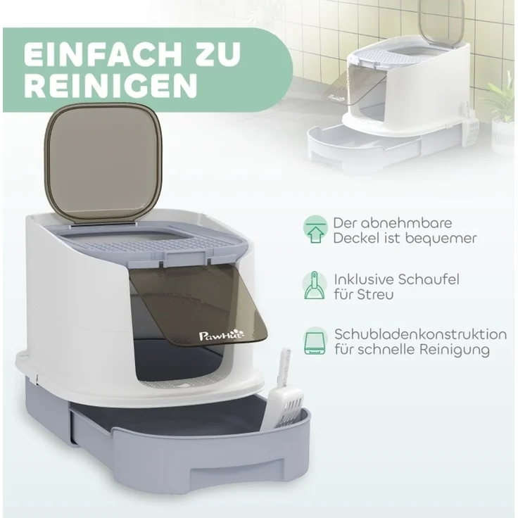 Katzentoilette aus Kunststoff mit Deckel und Schublade, 40,5x52,5x42,5 cm, Grau – Bild 5