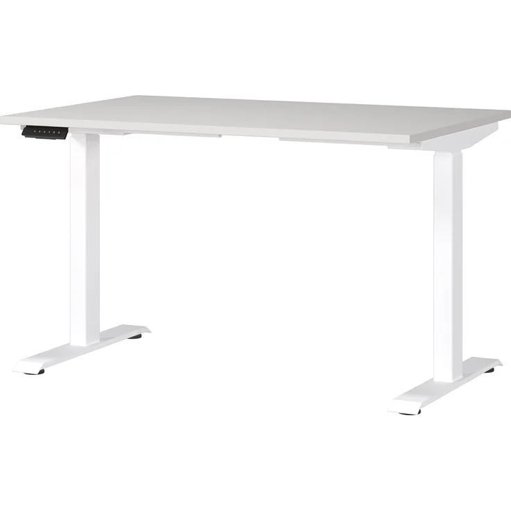 Germania Schreibtisch 7907-642, in Lichtgrau/Weiß, EL. höhenverstellb, 120 x 120 x 80 cm (BxHxT) – Bild 1