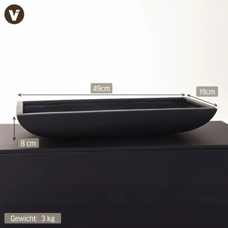 VIVANNO Pflanzschale Fiberglas ZOEY Schale, Anthrazit Matt 49x19x8 cm – Bild 3