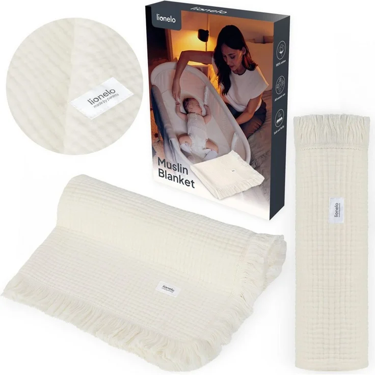 Lionelo Bamboo Blanket, Babydecke, Kuscheldecke Baby, leichte Bambusdecke, Wickelauflage, 100% Baumwolle, nNatürlich, Weich, Antibakteriell, Hypoallergisch, vom 1. Lebenstag an, 100x75 cm – Bild 1