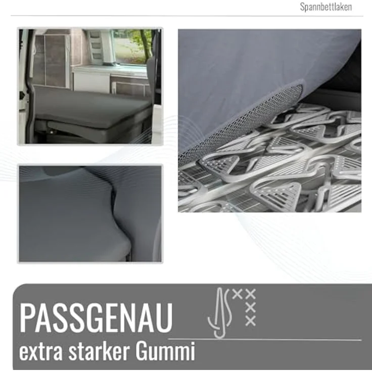 BLACK FOREST FOX Spannbettlaken Spannbettlaken Mercedes Benz V-Klasse Marco Polo + Horizon + Activity, Baumwolle, Gummizug: rundum, grau – Bild 5