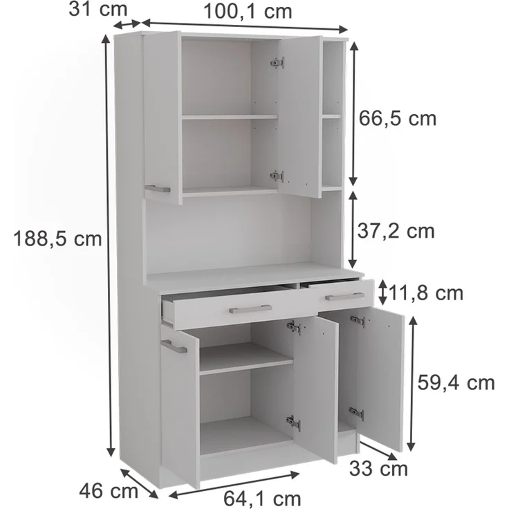 Küchenbuffet Raul Weiß 100.1 x 188.5 cm mit 5 Türen & 2 Schubladen Vicco – Bild 2