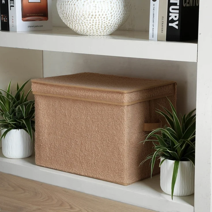 Calicosy Hohe Aufbewahrungsbox mit Deckel aus Bouclé-Stoff in Beige - H30 cm - Beige – Bild 5