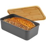 bremermann Brotkorb Brotkasten mit Bambus-Deckel, Brotbox, Schneidebrett, Brottopf grau