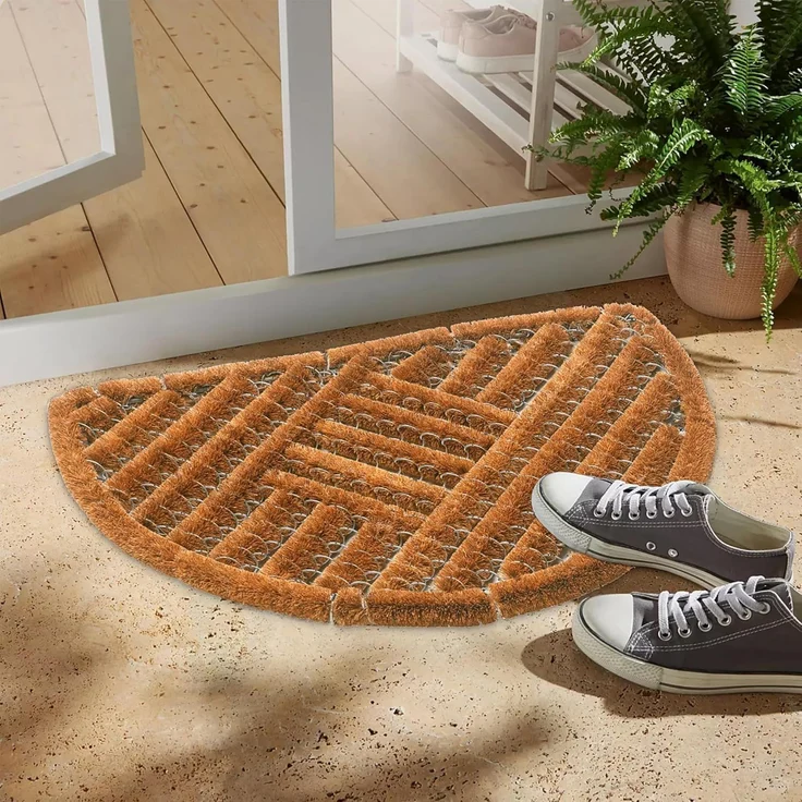 matches21 HOME & HOBBY Fußmatte Draht-Bürsten Kokosmatte natur halbrund 40x60 cm Sauberlaufmatte, halbrund, Höhe: 30 mm, Kokos Außen Türmatte als Outdoor Schmutzfangmatte – Bild 2