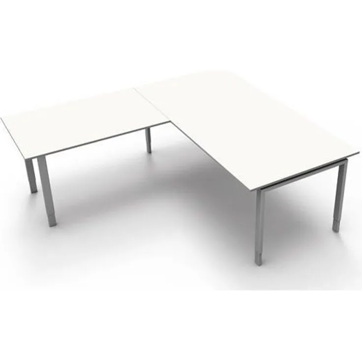 Kerkmann Schreibtisch Besprechungstisch 4170 Form 5 200x100x68-82 cm Vierfuß-Gestell höhenverstellbar mit Anbautisch Weiß