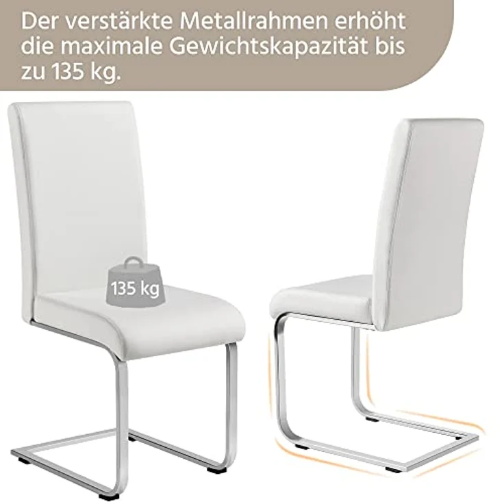 Yaheetech 2er Set Esszimmerstühle Küchenstuhl Schwingstuhl Essgruppe, mit hoher Rückenlehne, bequem gepolstert, Edelstahl und Kunstleder, Weiß – Bild 8