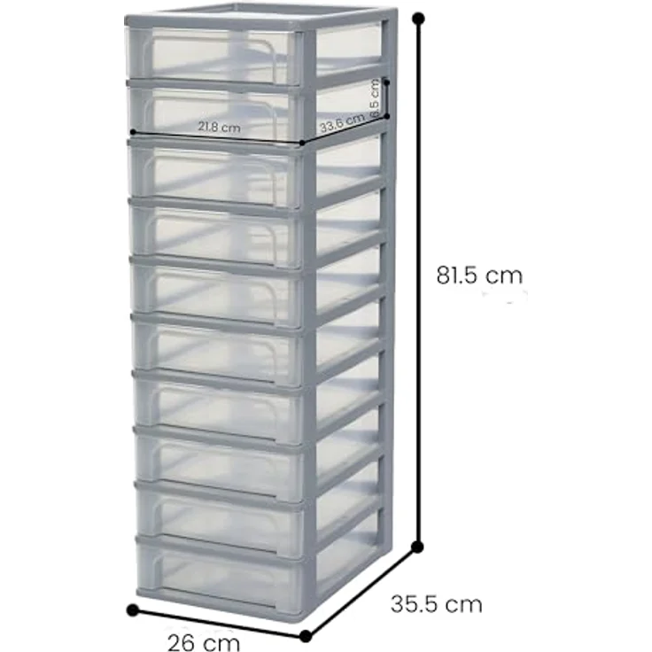 Iris Ohyama, Kunststoff Schubladenbox mit 10 tiefen Schubladen, Grau, Easy-Pull-System, A4, A5 & A6 Format, Schreibtisch Organizer für Büro, Schule, Schreibwaren, BPA-frei, Schubladenschrank, OCH-2100 – Bild 3