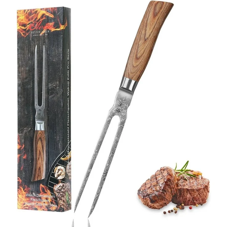 Wakoli Tranchiergabel Edib Pro Damast Tranchiergabel I Serviergabel Grillgabel I 18cm Klinge, 67 Lagen Damaststahl, VG-10 Stahlkern – Bild 5
