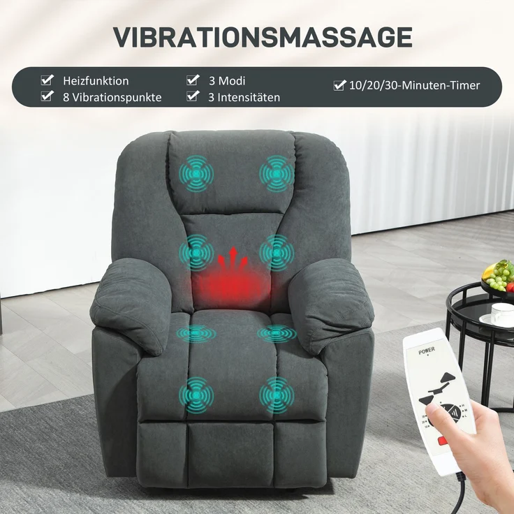 MELAYR, Elektrischer Relaxsessel mit Massage- und Wärme-Funktionen, 97 x 88 x 101 cm, Dunkelgrau – Bild 6