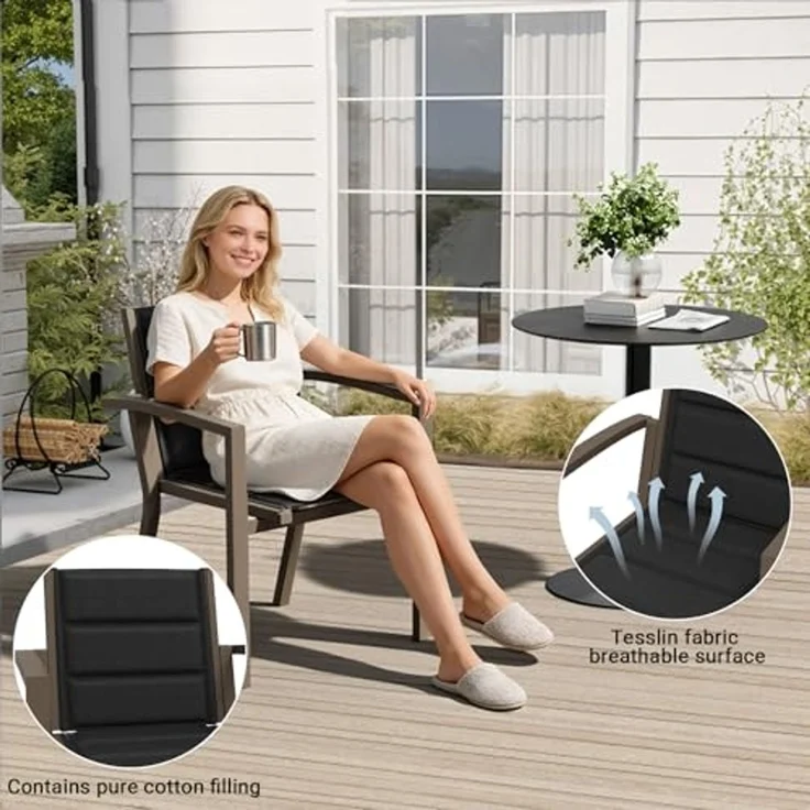 JUMMICO Garten Balkon Möbel Set Aluminium Leichtgewicht Stapelbare Stühle mit Textilpolster Stabil und Einfach Montiert,4 Personen Set – Bild 5