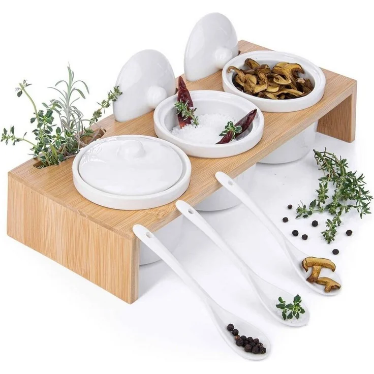 Dimono Gewürzbehälter DIMONO Snacks & Gewürze Servierschalen satz – mit Löffeln & Deckeln, Porzellan, (Schalen mit Löffeln & Deckeln), für Snacks, Öle, Salz, Gewürze, Chili & Dressing – Bild 1