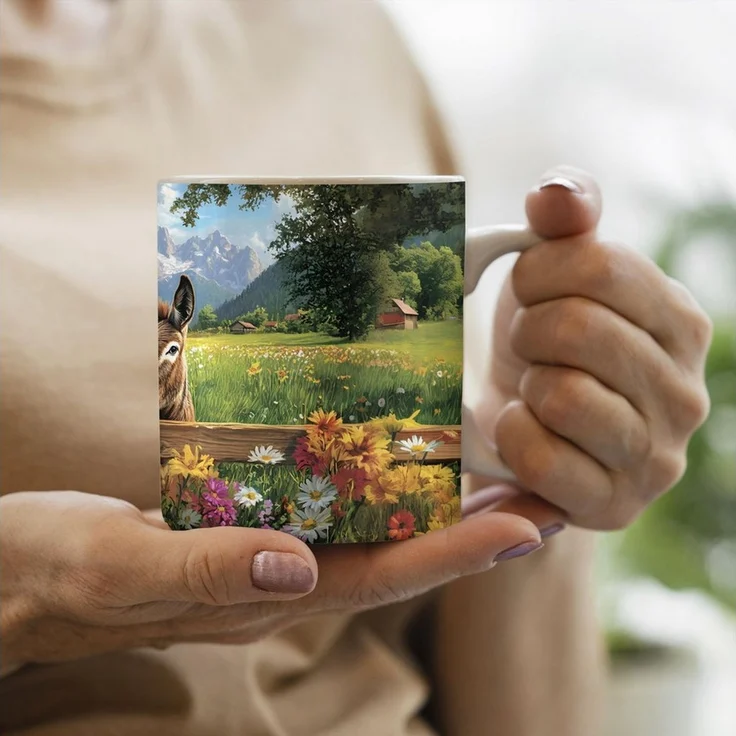 MuchoWow Tasse Esel - Blumen - Sommer, 1-tlg, Keramik, Kaffeetassen, Teetasse, Becher, Kaffeebecher, Geschenk – Bild 3