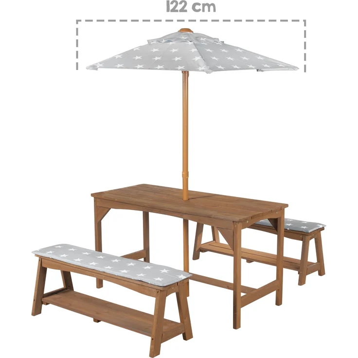 roba Kindersitzgruppe 'Outdoor+' - 'Little Stars' Sonnenschirm & Sitzauflagen - Massivholz - Teak – Bild 6