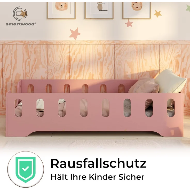 smartwood Kinderbett Bodenbett 140x190 mit Rausfallschutz & Lattenrost - Rosa - Kinder Montessori Bett TILA 2B mit glatten Kanten - Betten für schnelle Montage - Bis 300 kg belastbar – Bild 5