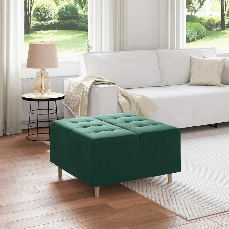 vidaXL Ottoman mit Stauraum Dunkelgrün 80 x 80 x 45 cm Samt 876842 – Bild 1