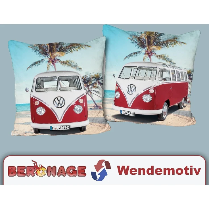 BERONAGE Dekokissen VW Volkswagen Bulli T1 Rot 40 x 40 cm Kissen pass. zur Bettwäsche 172, kuschelweich – Bild 6