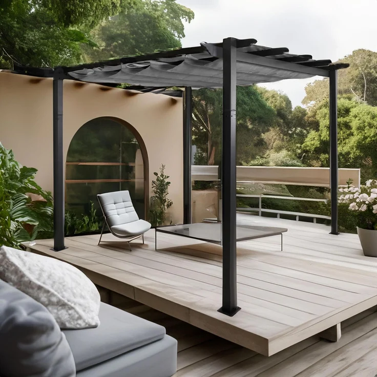 Mendler 'HWC-N93' Pergola, stabiles 8cm-Gestell mit Schiebedach UV50+ 3x3 m, Aluminium, Grau – Bild 1