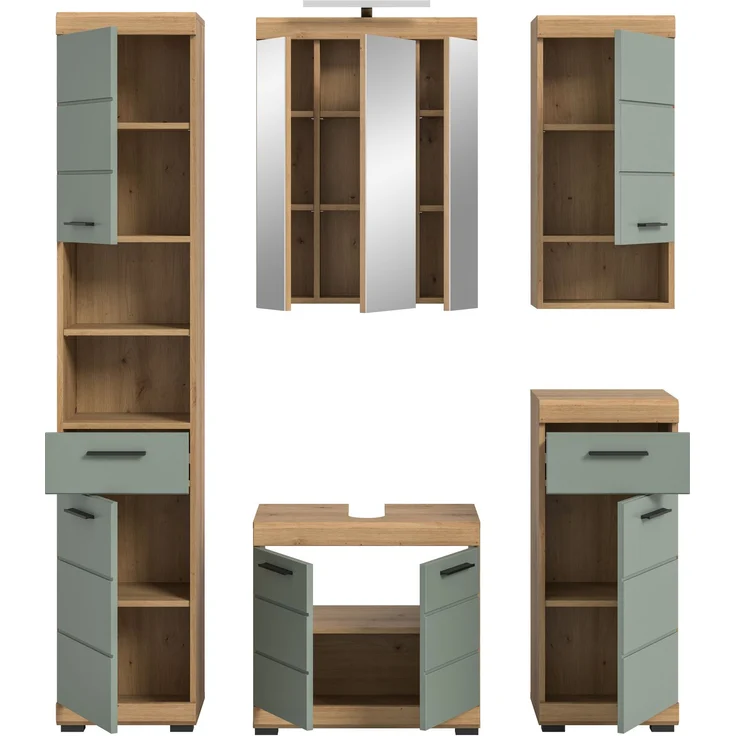 Xonox Scout Badkombination (B/H/T: 164x191x34 cm) in Salbei und Artisan Eiche Nachbildung – Bild 3