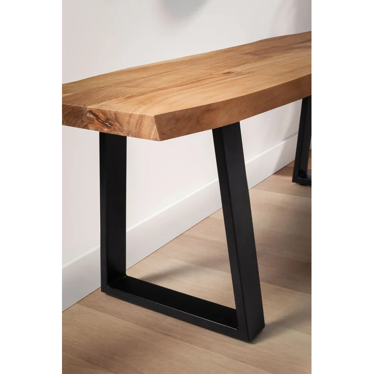 Garderobenbank 120x40x45,5cm Akazie Massivholz Baumkante Metall Trapezbeine Schwarz – Bild 6