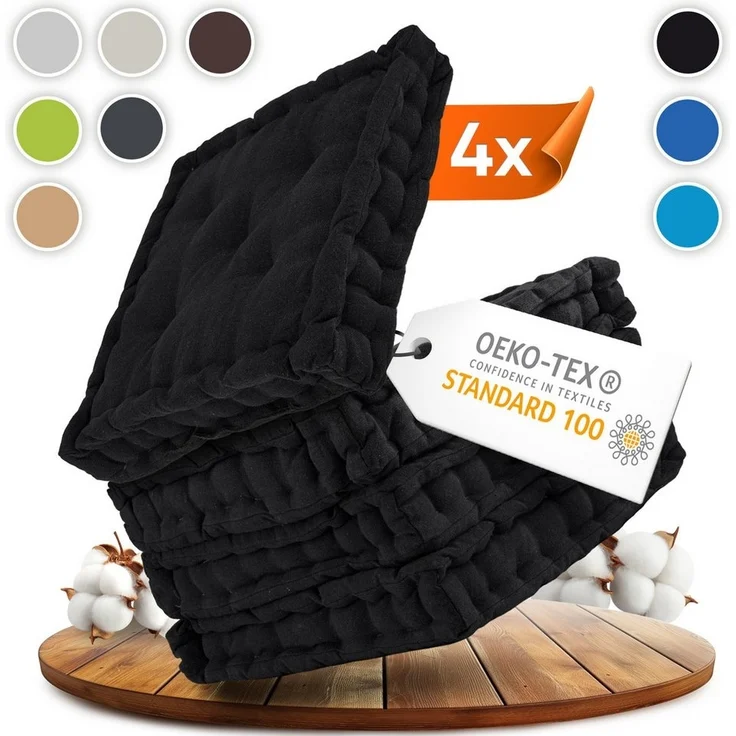 Gräfenstayn Sitzkissen 4er Set 40x40 cm mit 8 cm Polsterung aus 100 % Baumwolle -, robustes Sitzkissen für Indoor & Outdoor, bequemes Bodenkissen – Bild 5