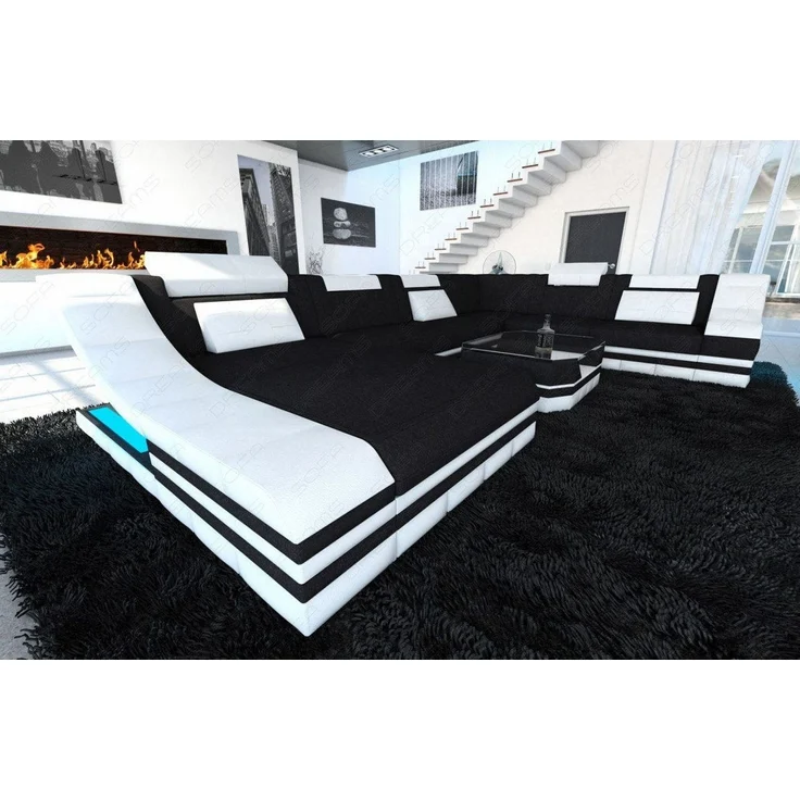 Design Stoff-Wohnlandschaft Turino XL – Komfort - Mikrofaserstoff - Schwarz-Weiß - Links – Bild 3