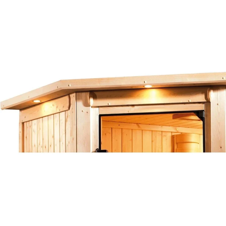 Karibu Ecksauna Antonia mit Dachkranz + 9kW Saunaofen mit ext. Steuerung Easy – Bild 5
