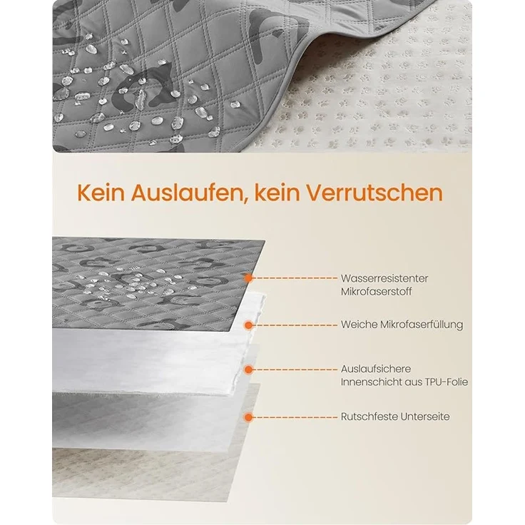 Feandrea Wasserdichte Hundedecke, Decke, 127 x 102 cm, Autoschondecke für Haustiere, Sofaschutz, maschinenwaschbar, rutschfeste Unterseite, Stepp-Design, taubengrau – Bild 2