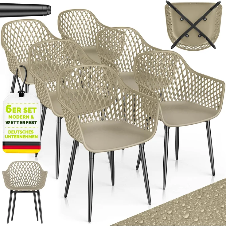 tillvex® Gartenstuhl 6er Set Wetterfest mit Armlehne | Outdoor Stühle bis 120kg belastbar | Gartenstühle UV-beständig | Terrassenstuhl Gartenmöbel Terrasse Balkon Outdoor Garten – Bild 6