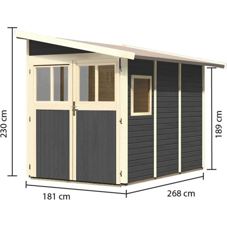 Karibu Gartenhaus Wandlitz 3 Anlehnhaus 19mm terragrau – Bild 3