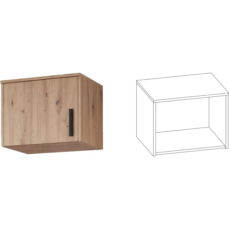 Marmex Möbel Grant 14A Ein Schrank-Set, zwei Büchrregale, Eckkleiderschrank, Schlafzimmer-Set, laminierte Spanplatte, artisan Eiche + schwarz, 143x235x143 cm – Bild 2