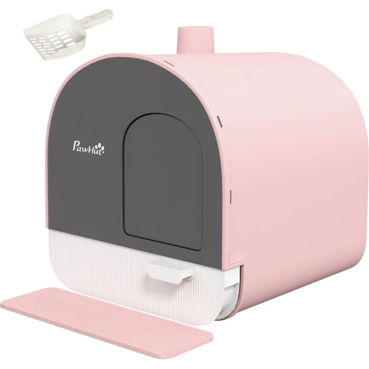 Katzentoilette mit Deckel, Streuschaufel, Schmutzfangmatte, Kunststoff, Rosa/Schwarz--Rosa--43x44x47cm--YOUDENOVA – Bild 1