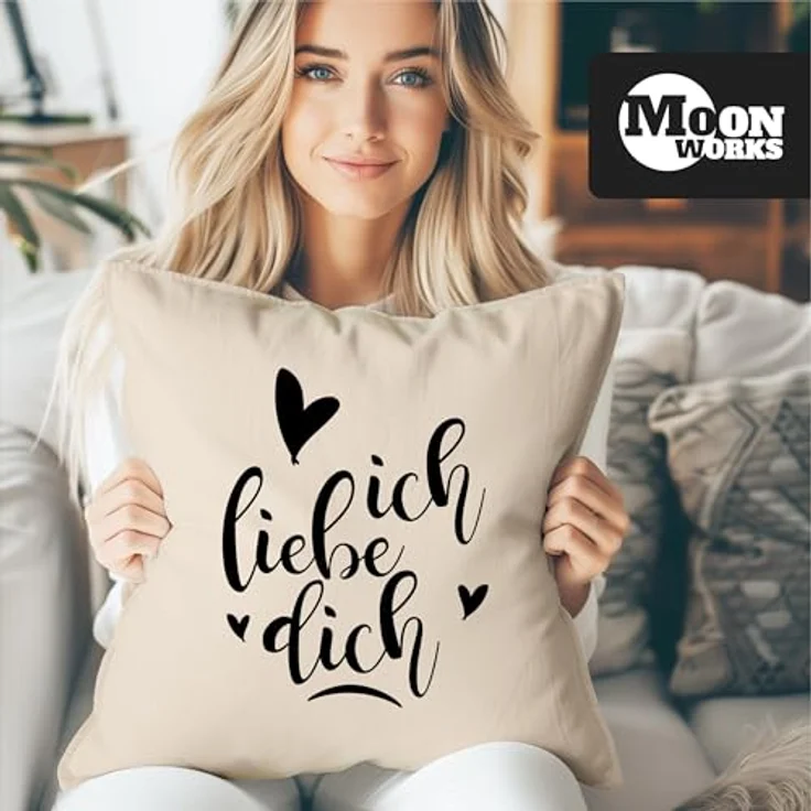 MoonWorks Dekokissen Kissenbezug Ich liebe Dich I love You Liebe Love Geschenk Frau Freundin Mann Freund Zuneigung Kissen-Hülle Deko-Kissen Baumwolle MoonWorks® – Bild 3